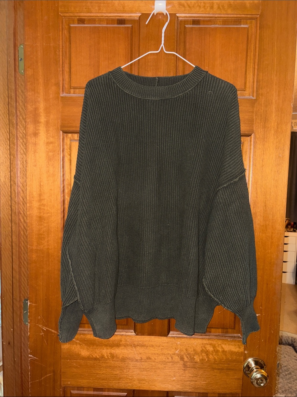 Women's Olive Ribbed Crewneck Sweater
